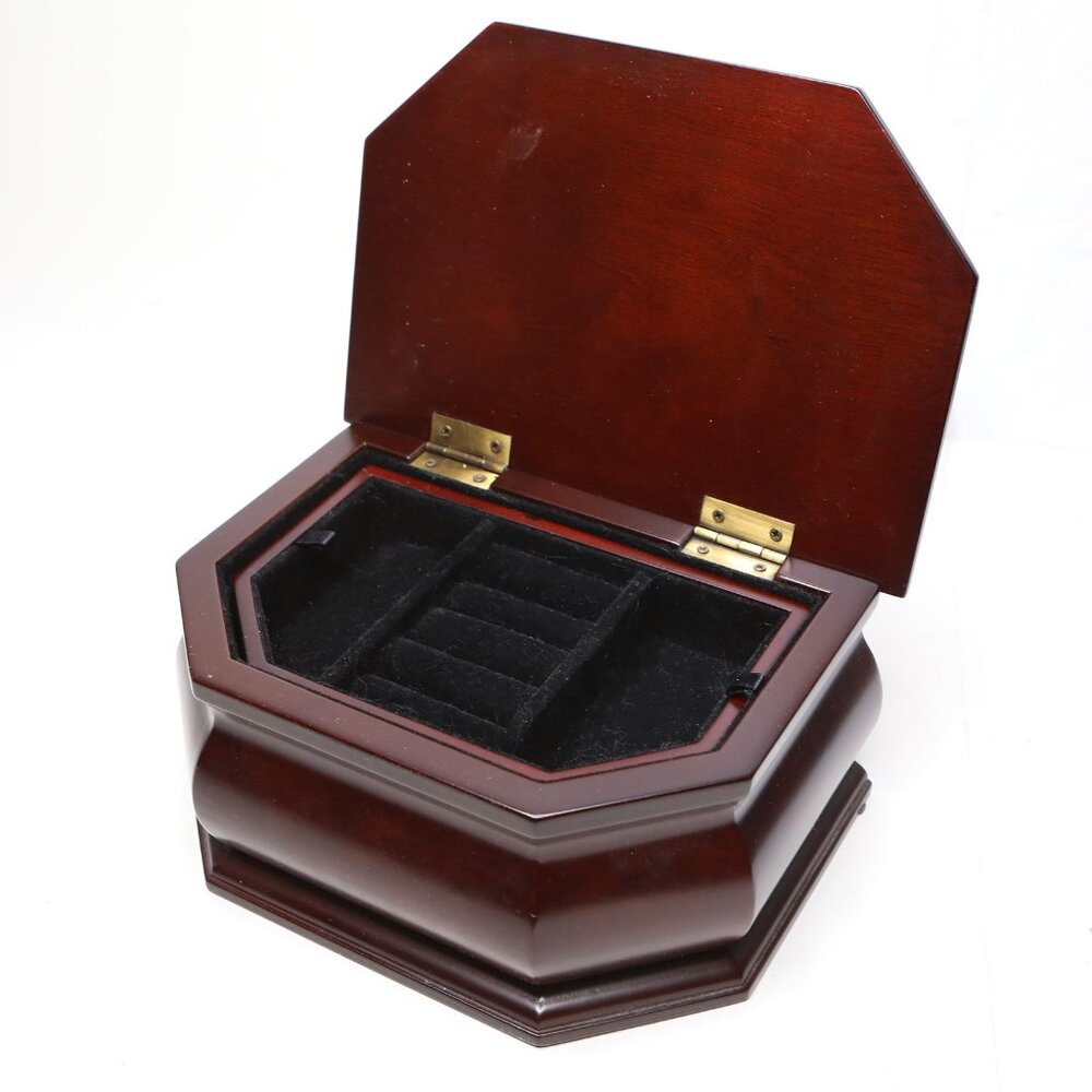 Vintage Bombay Company Mahogany Wooden Jewelry Box with Velvet Removable Tray